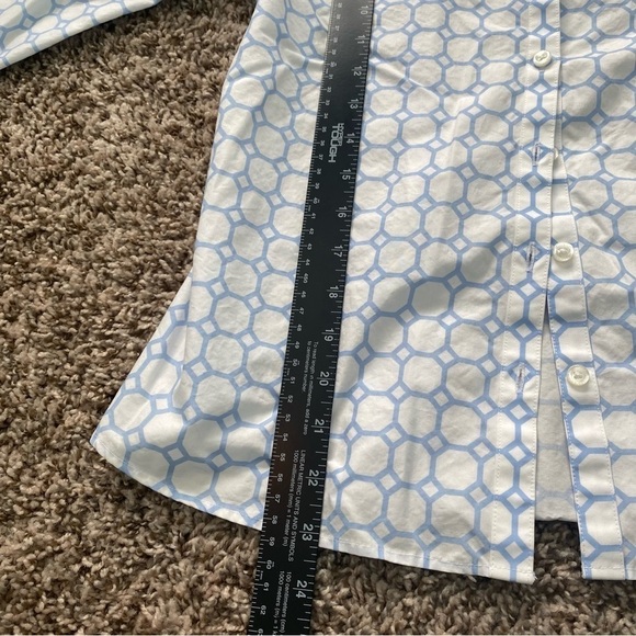 Lands’ End Women’s No Iron Supima Blue & White Pattern Button Up Shirt Top Sz 2 - Picture 8 of 10